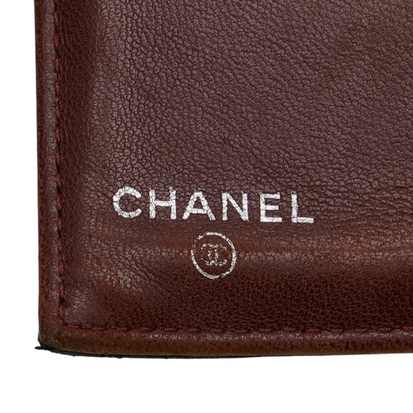 CHANEL Authentic Black Lambskin Leather Logo Wallet